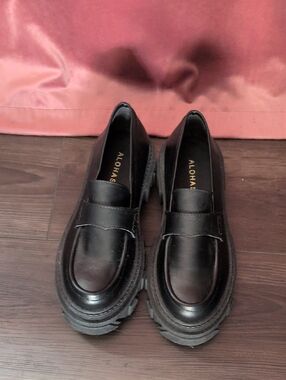 ALOHAS Trailblazer Black Lug Sole Vegan Leather Penny Loafers